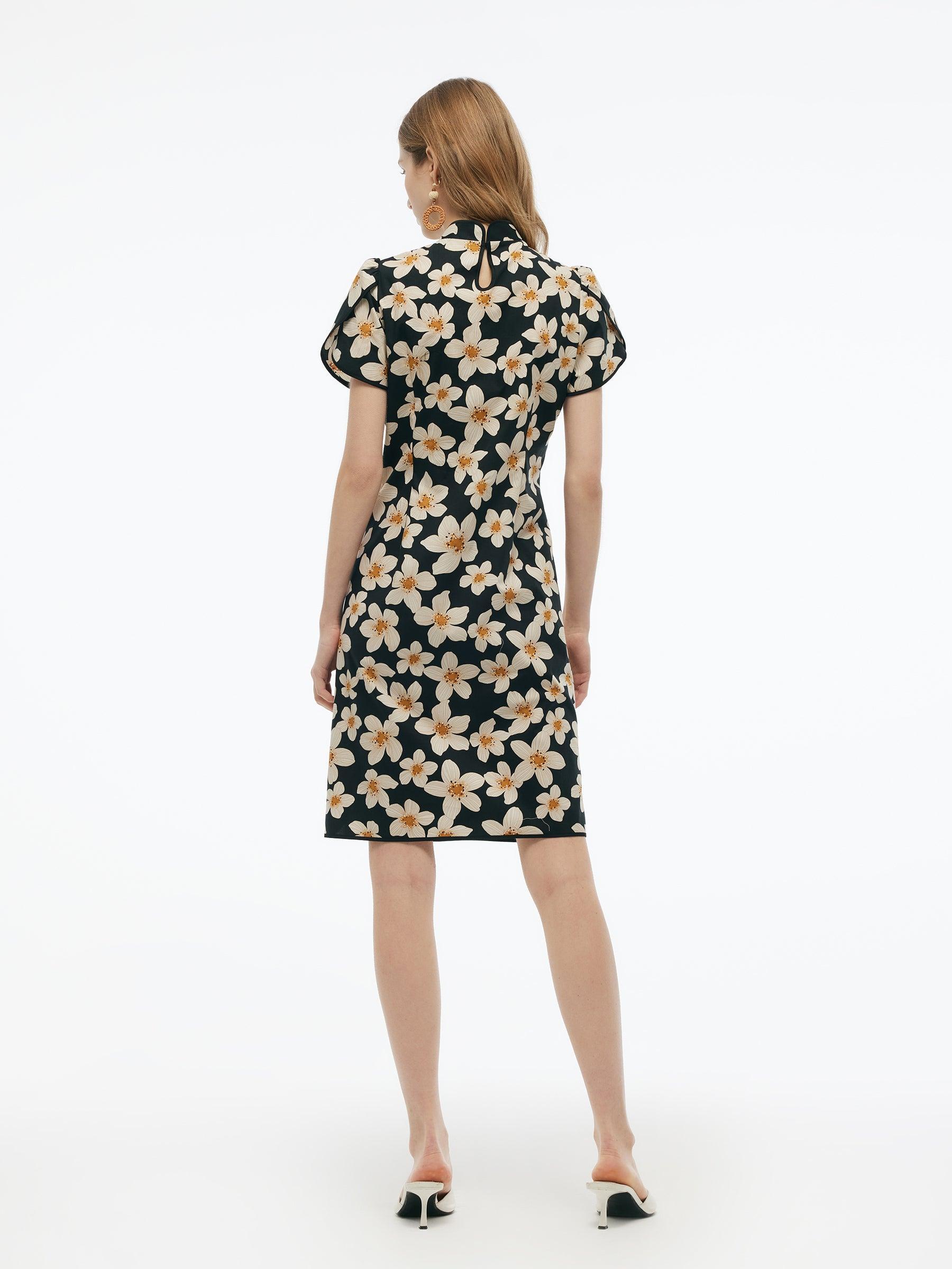 Cotton Floral Print Women Qipao Mini Dress Product Image