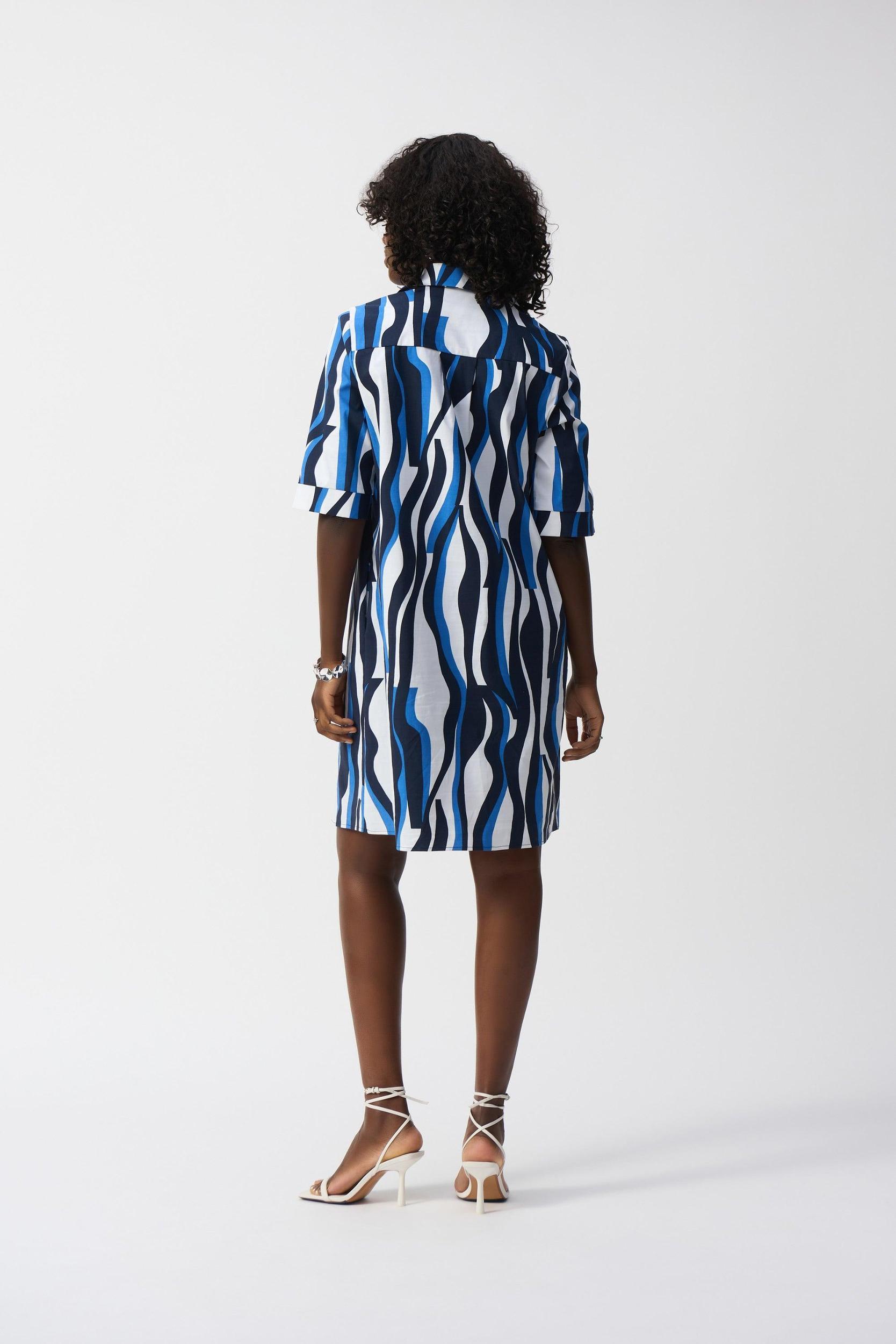 Stretch Poplin Trapeze Shirt Dress- Vanilla/Multi Product Image