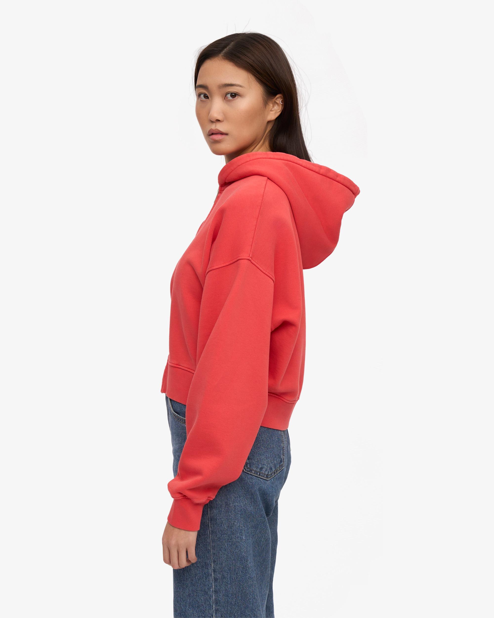 Organic Crop Zip Hood - Red Tangerine Product Image