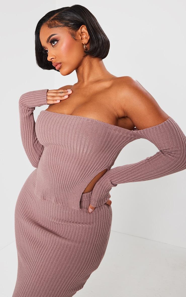 Shape Mauve Knit Bardot Split Side Detail Top Product Image