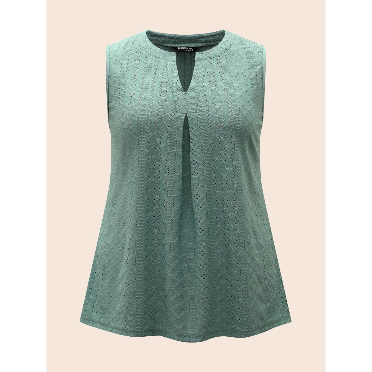 Plus Size Front Plicated Textured Notched Collar Vest Women Greenbean Elegant Texture Flat collar with V-notch Everyday Tank Tops Camis BloomChic 28/5X Product Image