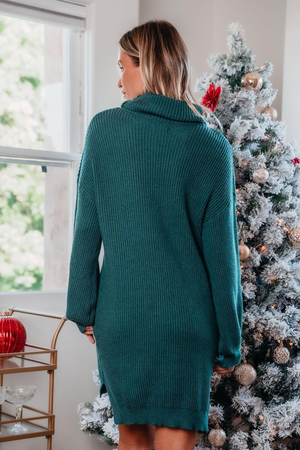 It's A Beaut Turtleneck Sweater Dress - Green - FINAL SALE Product Image