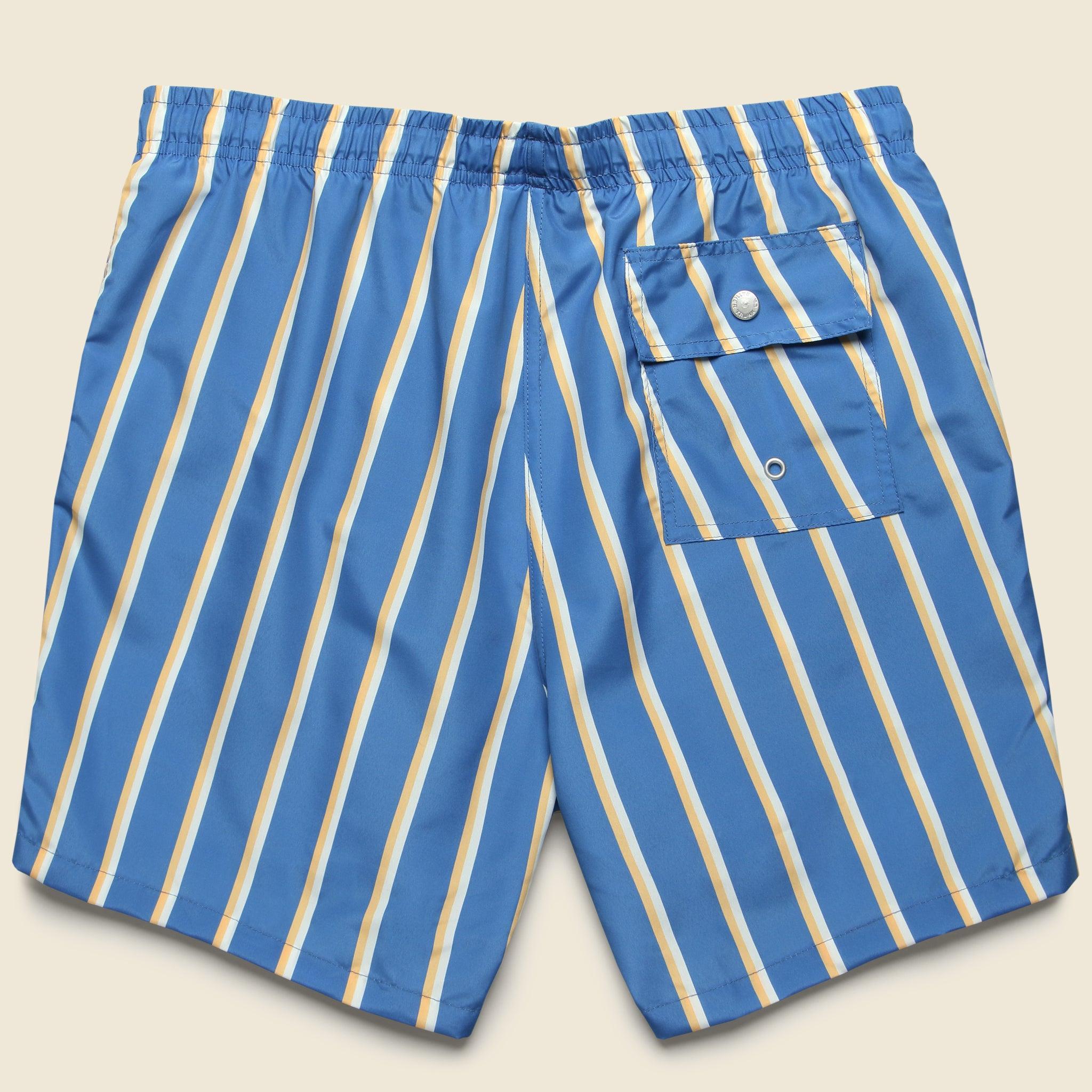 5.5" Fine Stripe Swim Trunks - Blue/Yellow/White Product Image