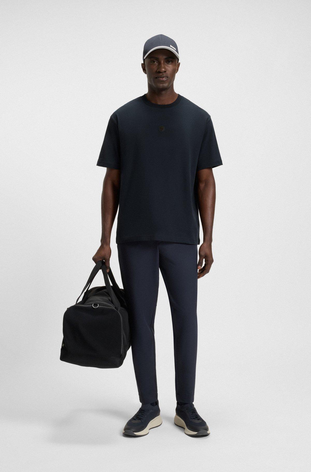 BOSS - Stretch-cotton T-shirt with Double B monogram - Dark Blue Product Image