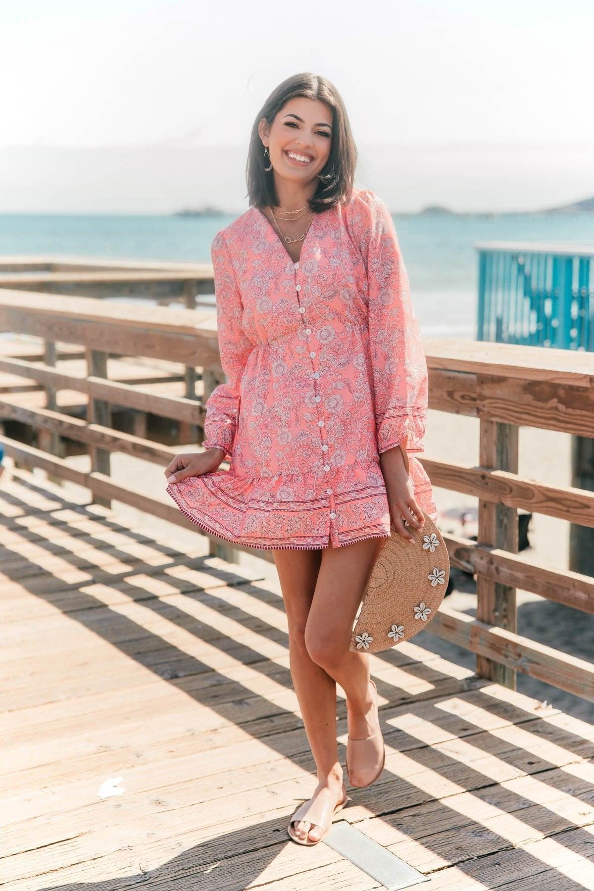 Rosie Pink Floral Print Buttoned Mini Dress - FINAL SALE Product Image