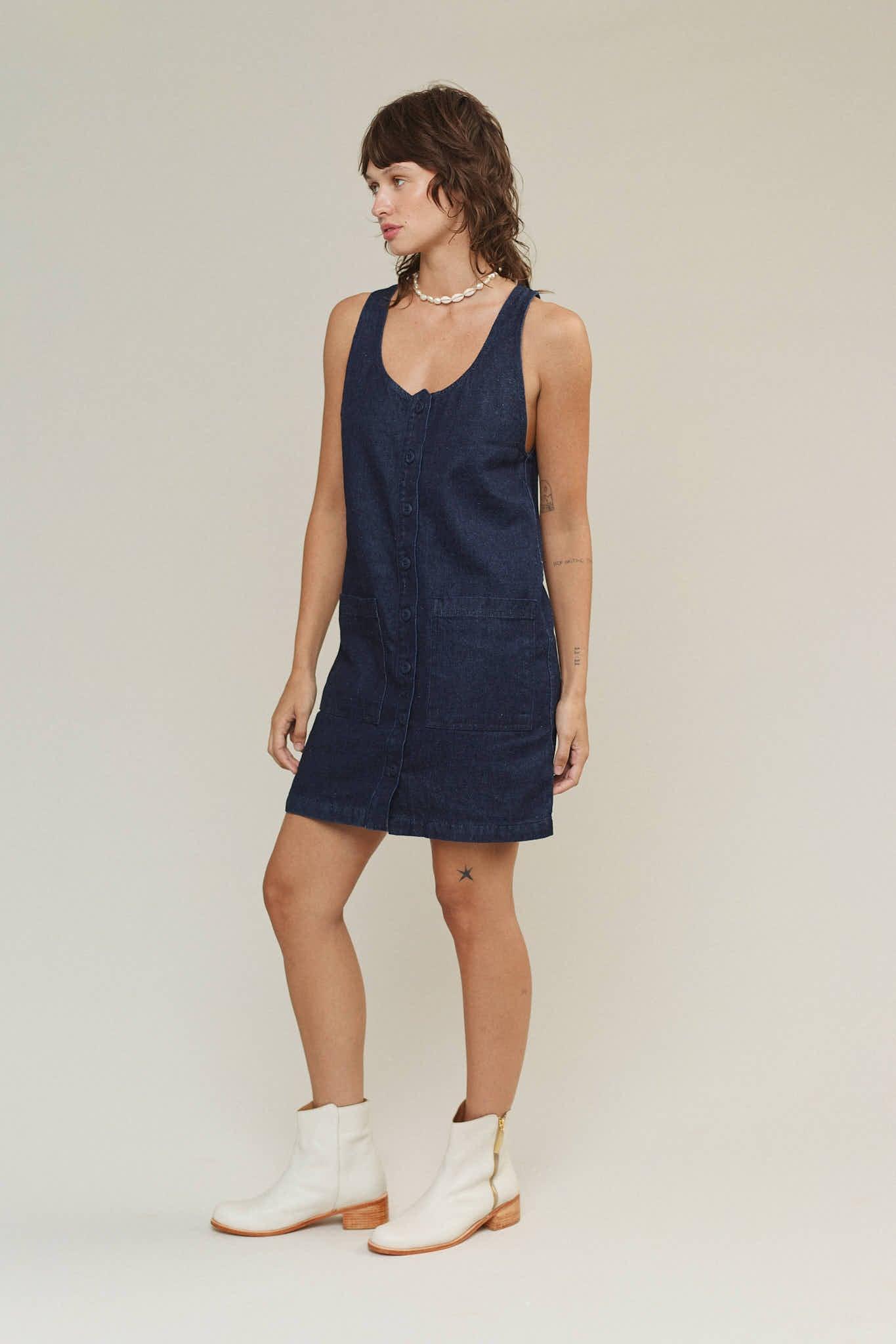 Denim Jumper Dress Female Product Image