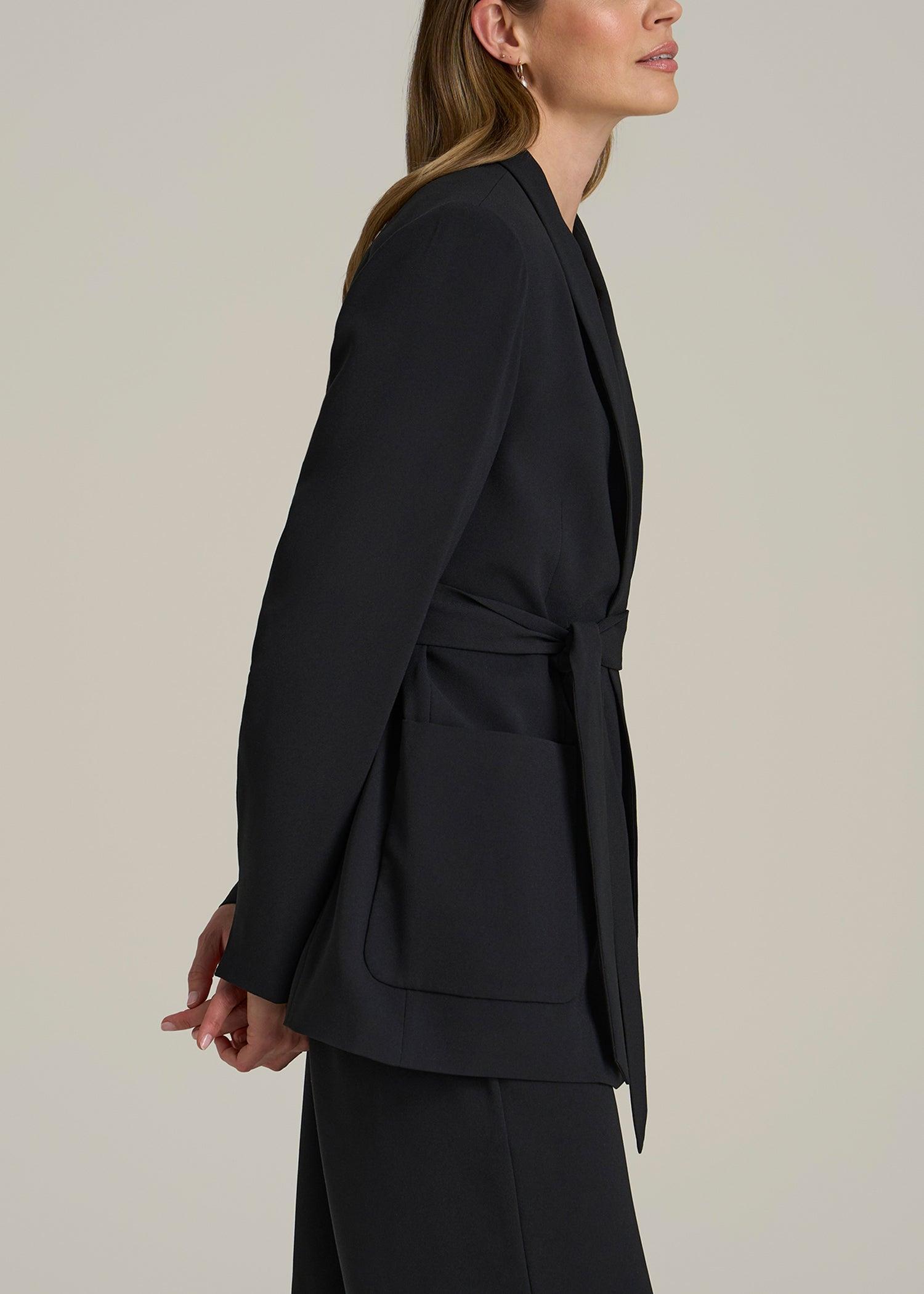 Crepe Wrap Blazer for Tall Women in Black Product Image