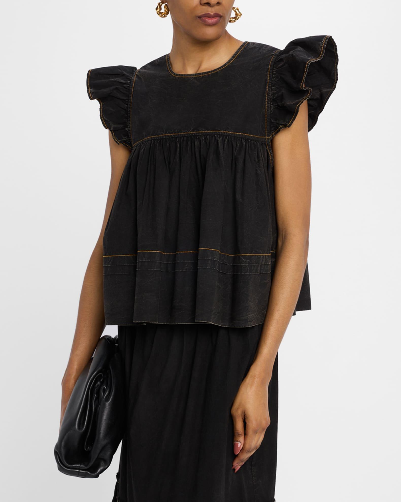 Garment-Dyed Flutter-Sleeve Babydoll Top  Product Image