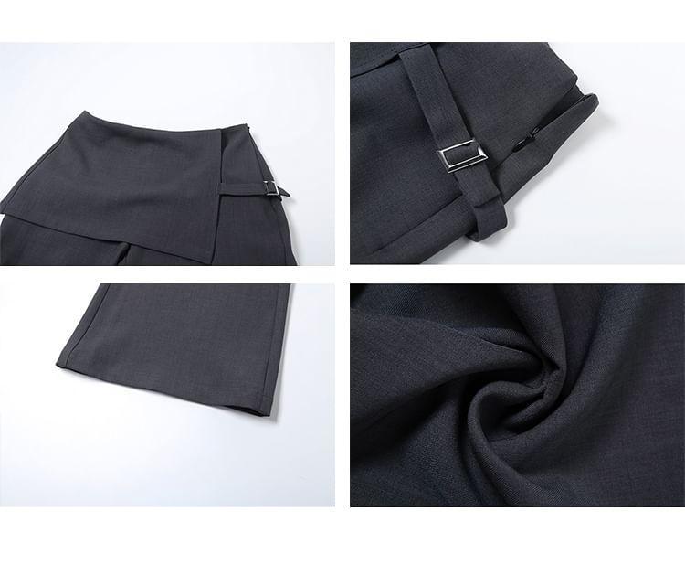 High Waist Plain Mock Two Piece Flared Suit Pants Product Image