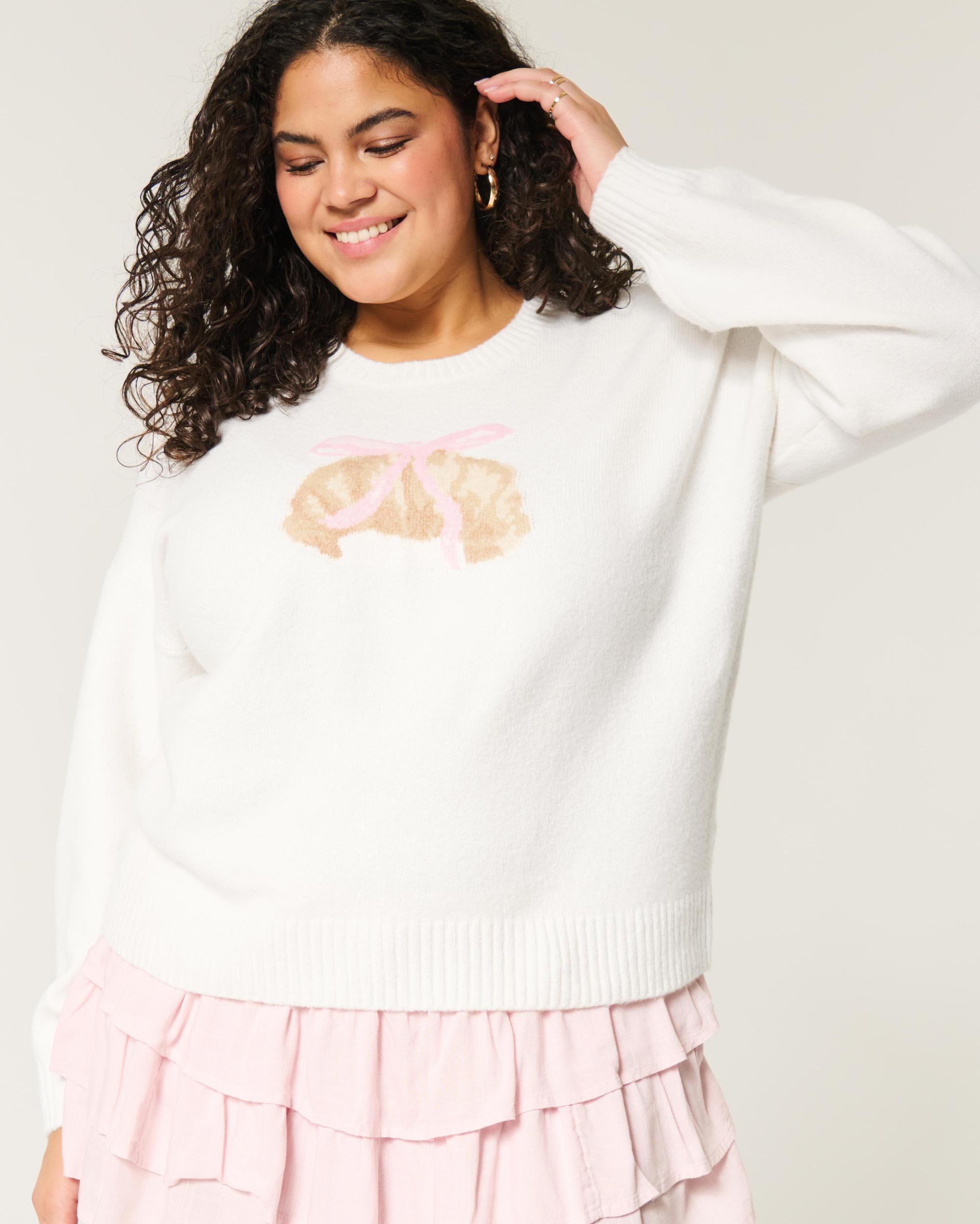 Off-the-Shoulder Bow Applique Sweater Product Image