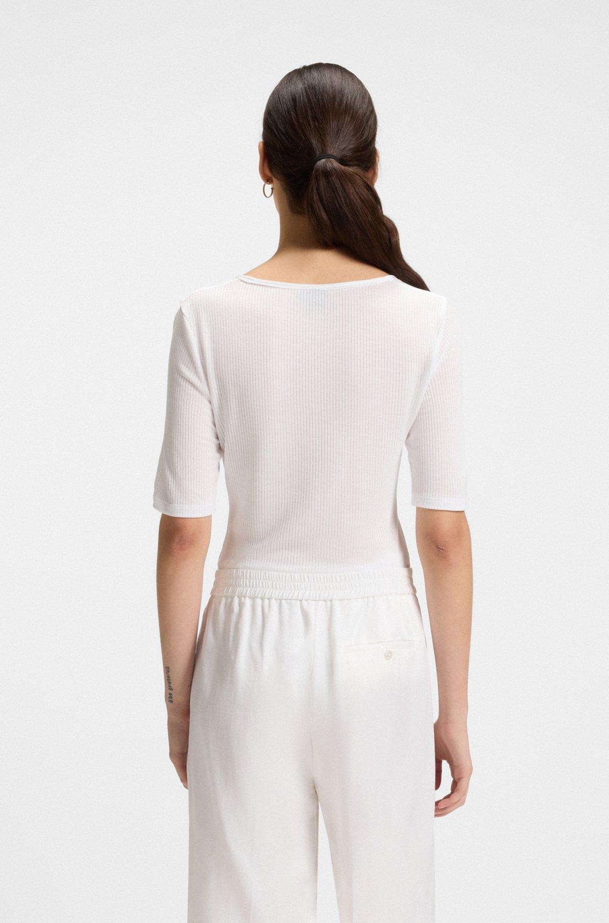 Scoop-neck T-shirt in ribbed stretch fabric Product Image