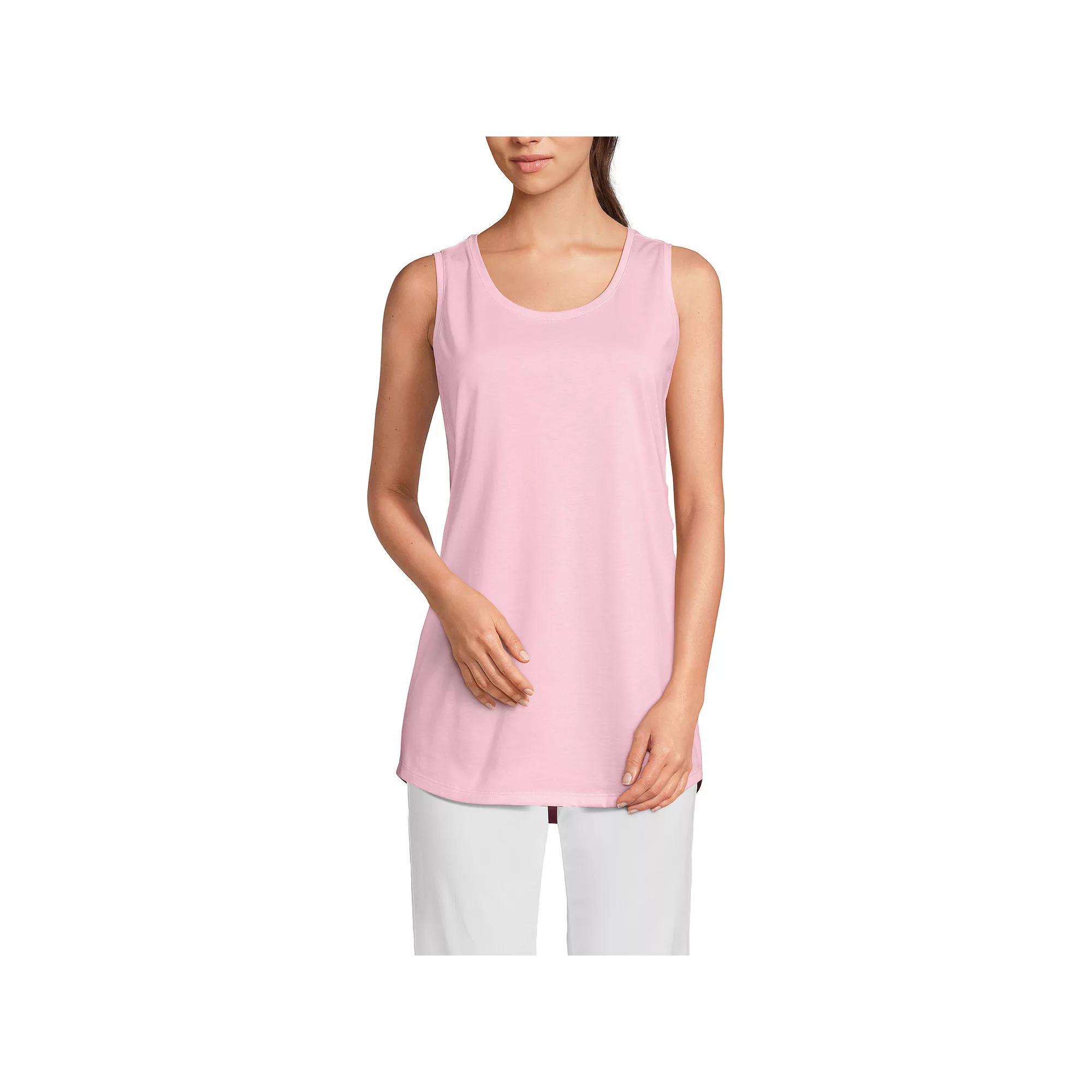 Women's Lands' End Supima Cotton Scoopneck Tunic Tank Top, Size: Large Tall, Light Rose Pink Product Image