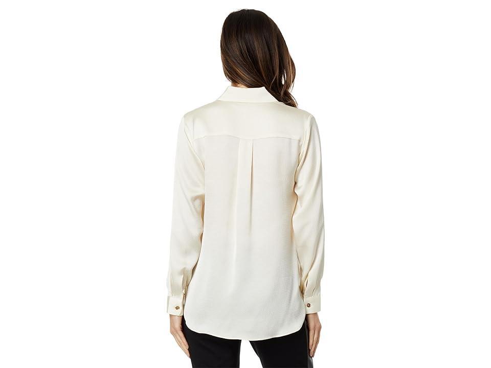 MICHAEL Michael Kors Petite Satin High-Low Long Sleeve Top Women's Clothing Product Image