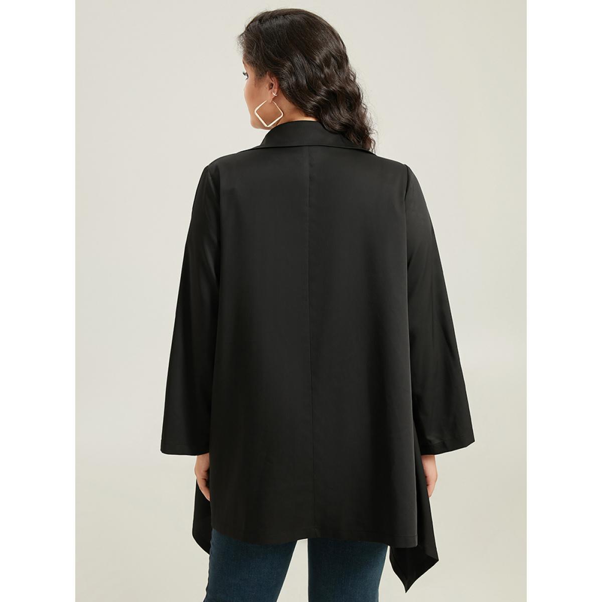 Plus Size Supersoft Essentials Plain Asymmetrical Hem Windbreaker Women Black At the Office Plain Ladies Work Winter Coats BloomChic 12/L Product Image