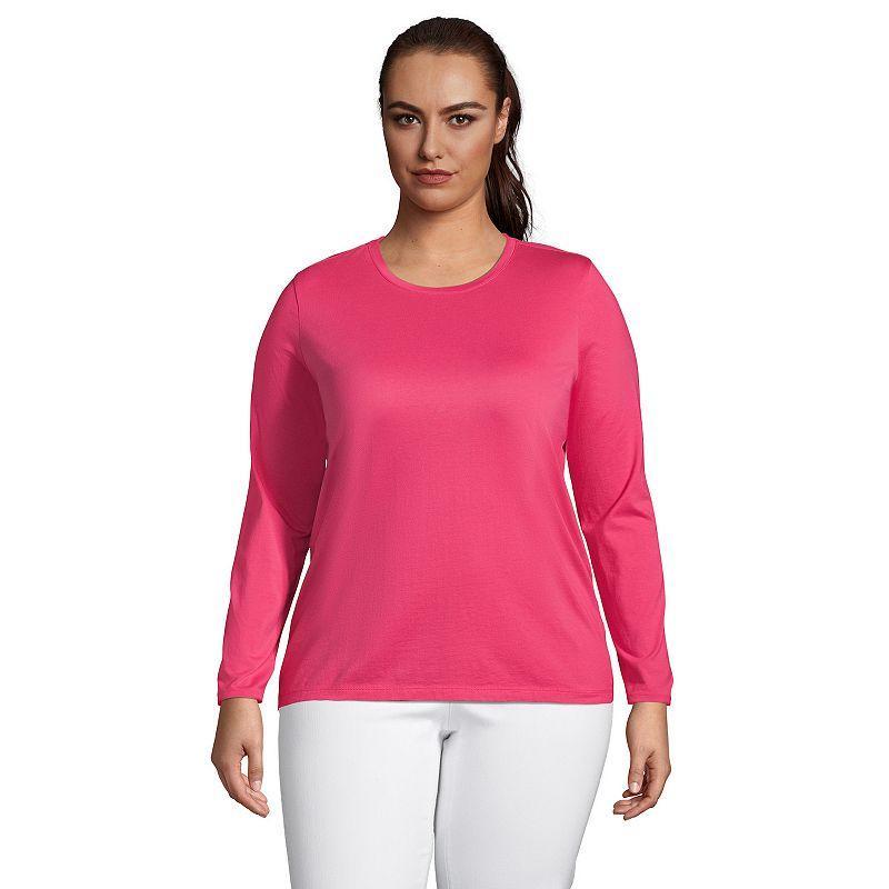 Plus Size Lands' End Long Sleeve Relaxed Supima Cotton Crewneck Tee, Women's, Size: 1XL, Grey Heather Product Image