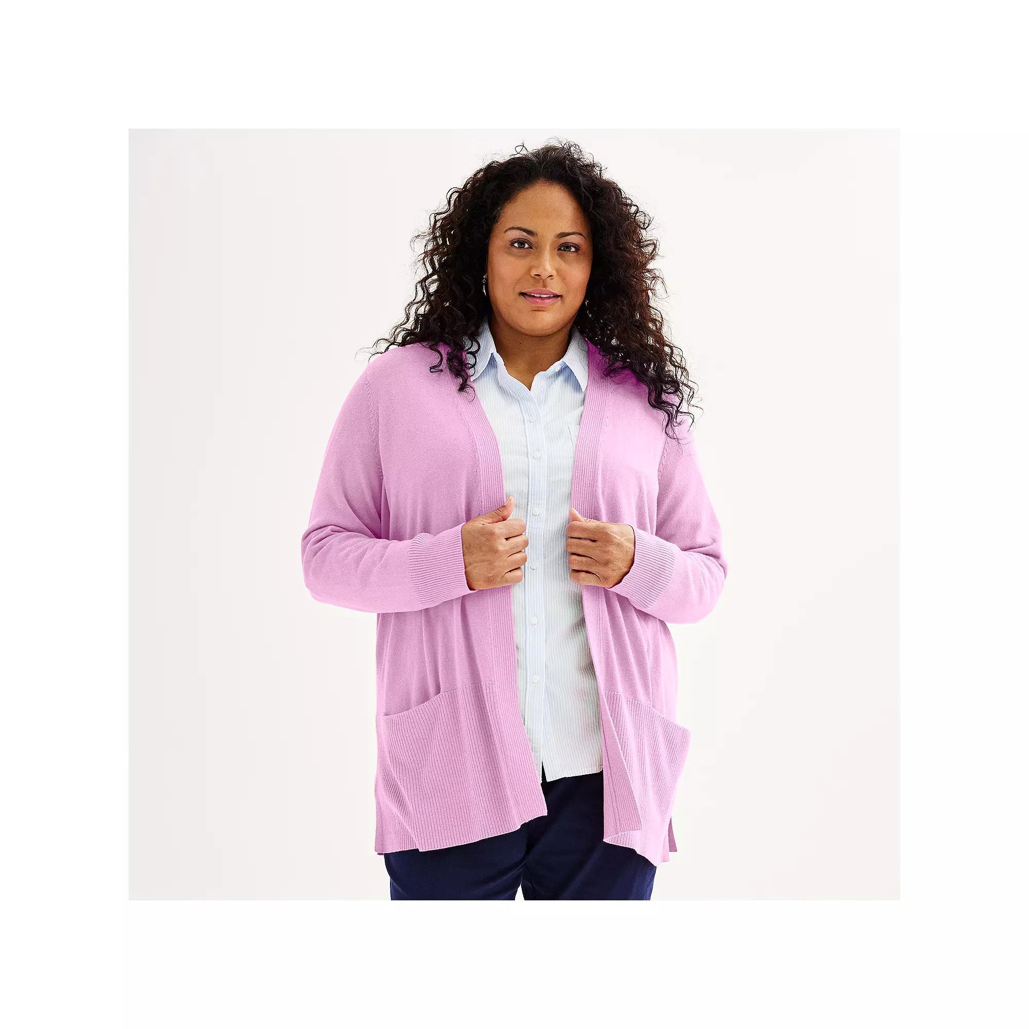 Plus Size Croft & Barrow® Cardigan with Pockets, Women's, Size: 5XL, Daydream Purple Product Image