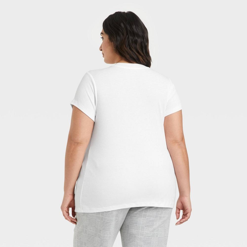 Women's Slim Fit Short Sleeve Ribbed 2pk Bundle T-Shirt - A New Day™ White/White 1X: Cotton Modal Blend, Crew Neck Product Image