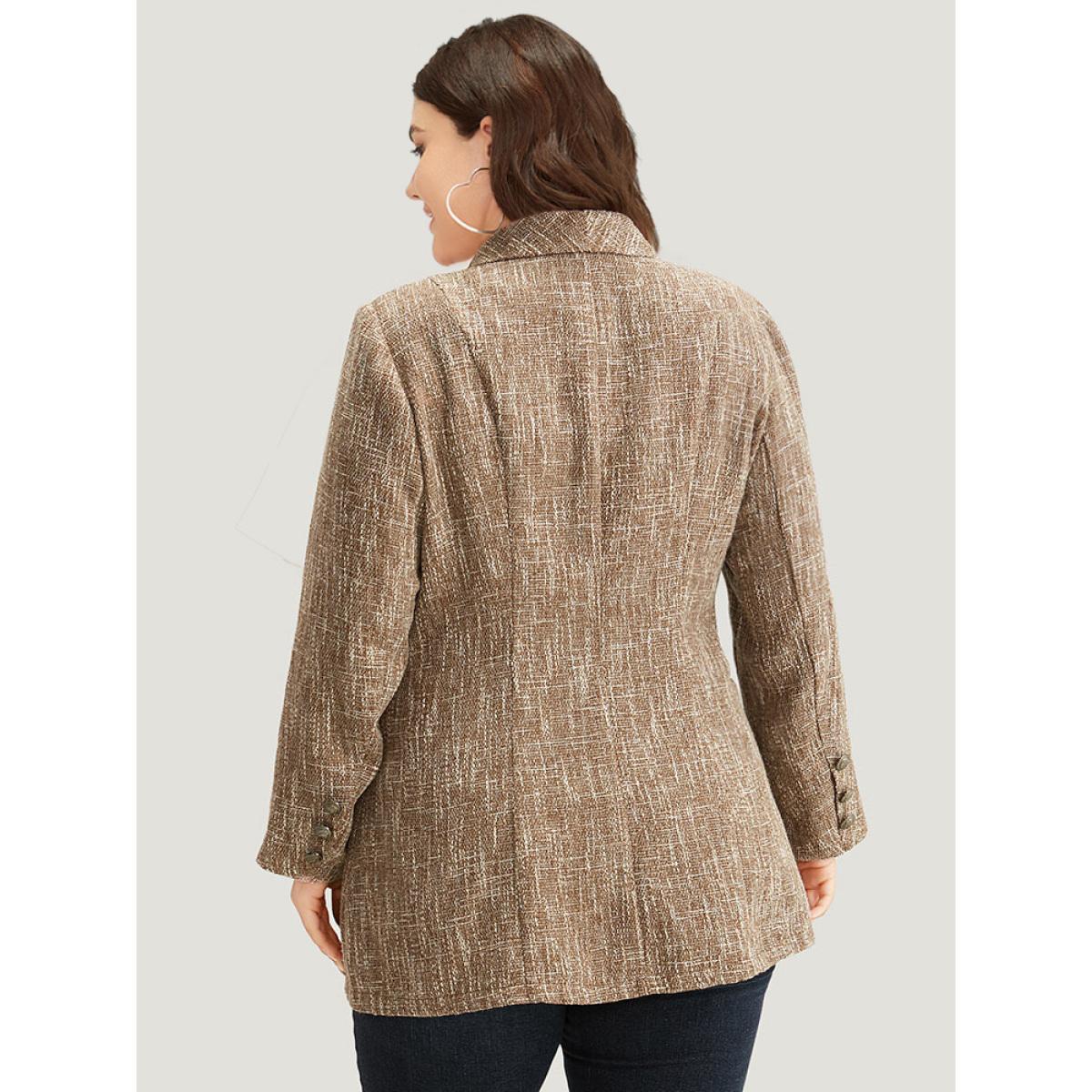 Plus Size Lapel Collar Pocket Button Up Blazer DarkBrown Women Dailywear Plain Button Sleeve Long Sleeve Lapel Collar 22-24/3X Pocket Elegant Blazers BloomChic Product Image