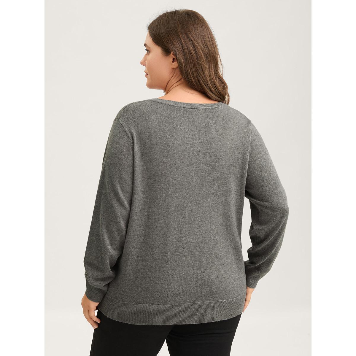 Plus Size Supersoft Button Round Neck Lightweight Cardigan DarkGray Women Loose Long Sleeve Everyday-Casual Cardigans BloomChic 28/5X Product Image