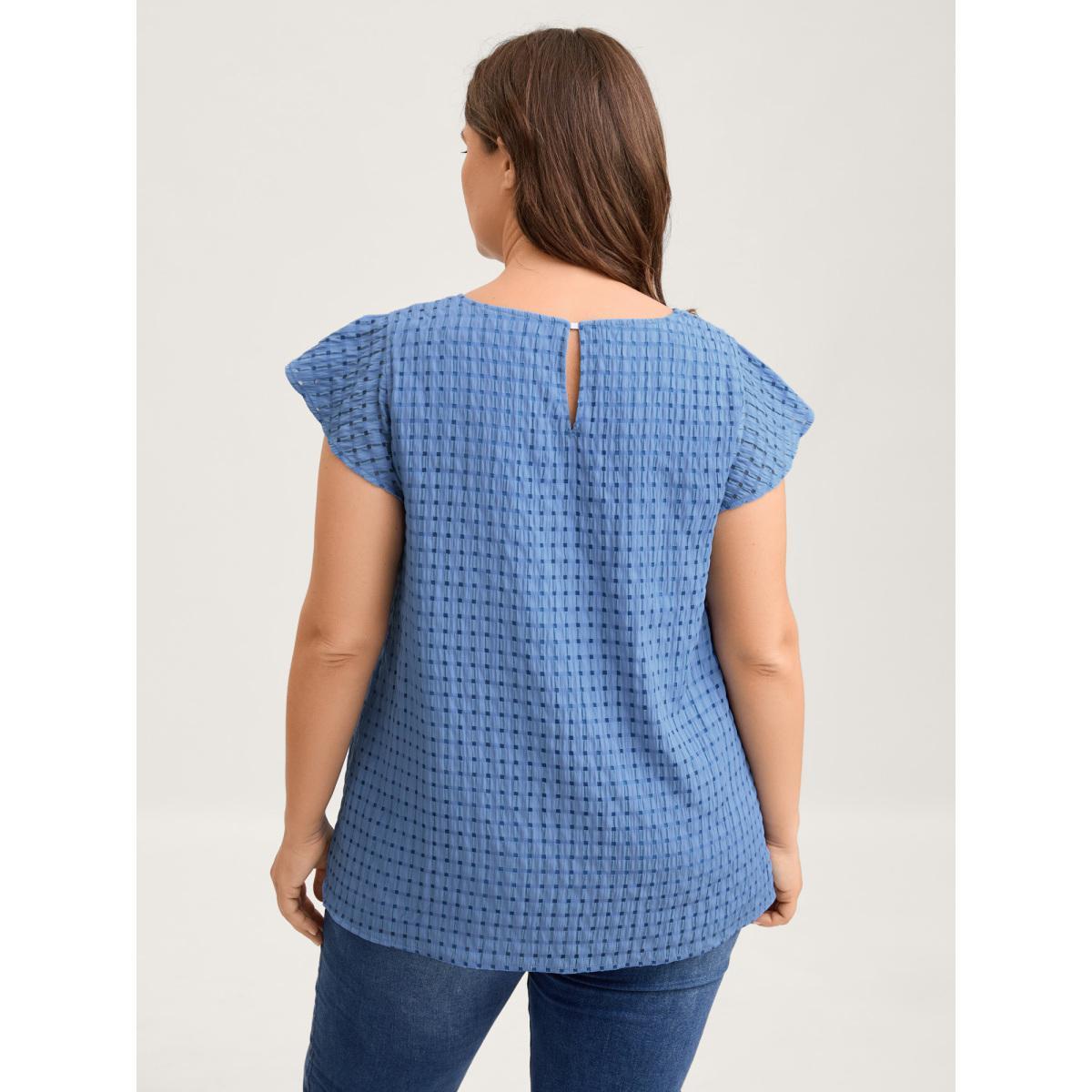 Plus Size Bluepurple Textured Sheer Lined Flutter Sleeve Blouse Women Cap Sleeve Round Neck Everyday-Casual Blouses BloomChic 30/6X Product Image
