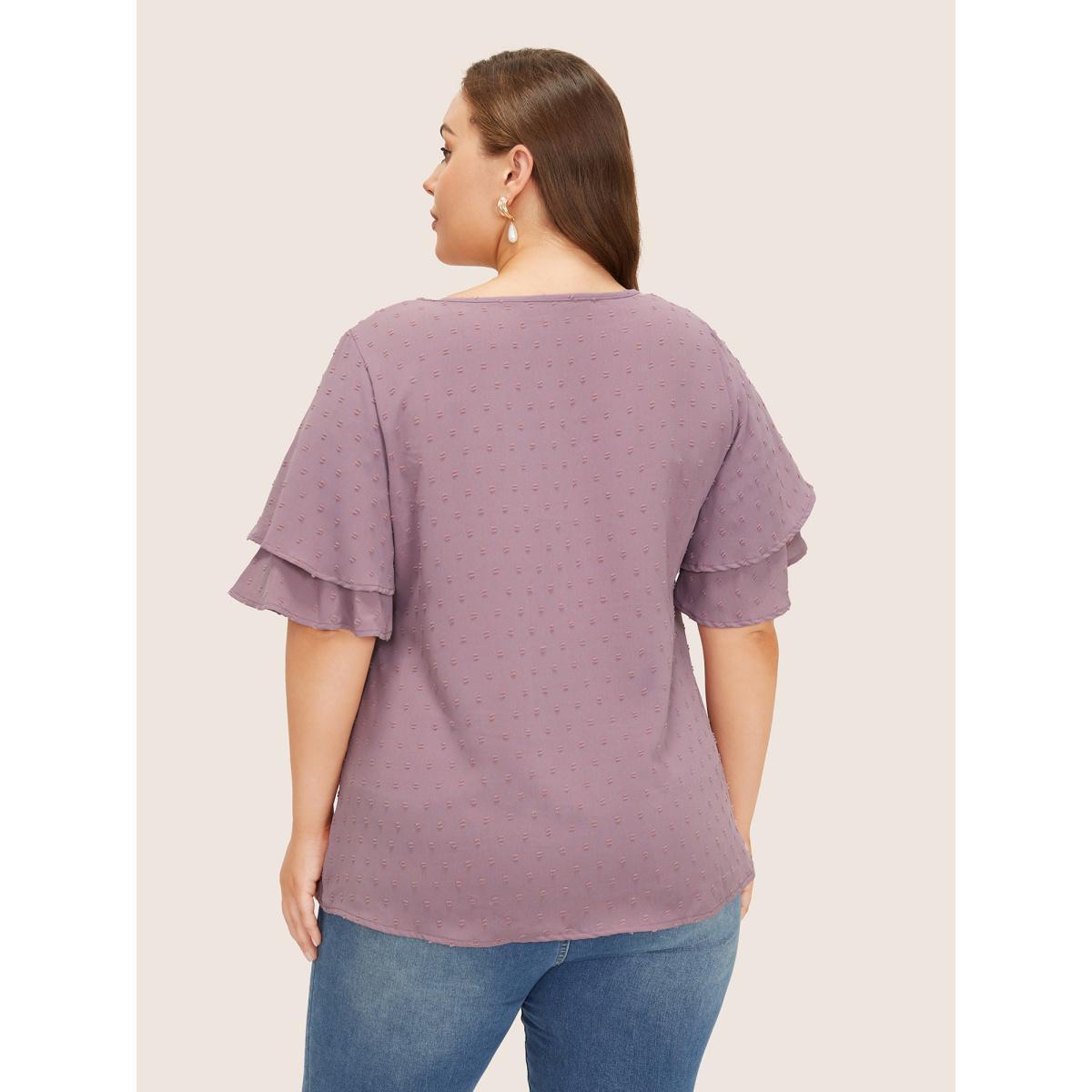 Plus Size Mauve Plain Ruffle Tiered Sleeve V Neck Polka Dot Blouse Women Elegant Short sleeve V-neck Everyday Blouses BloomChic 10/M Product Image