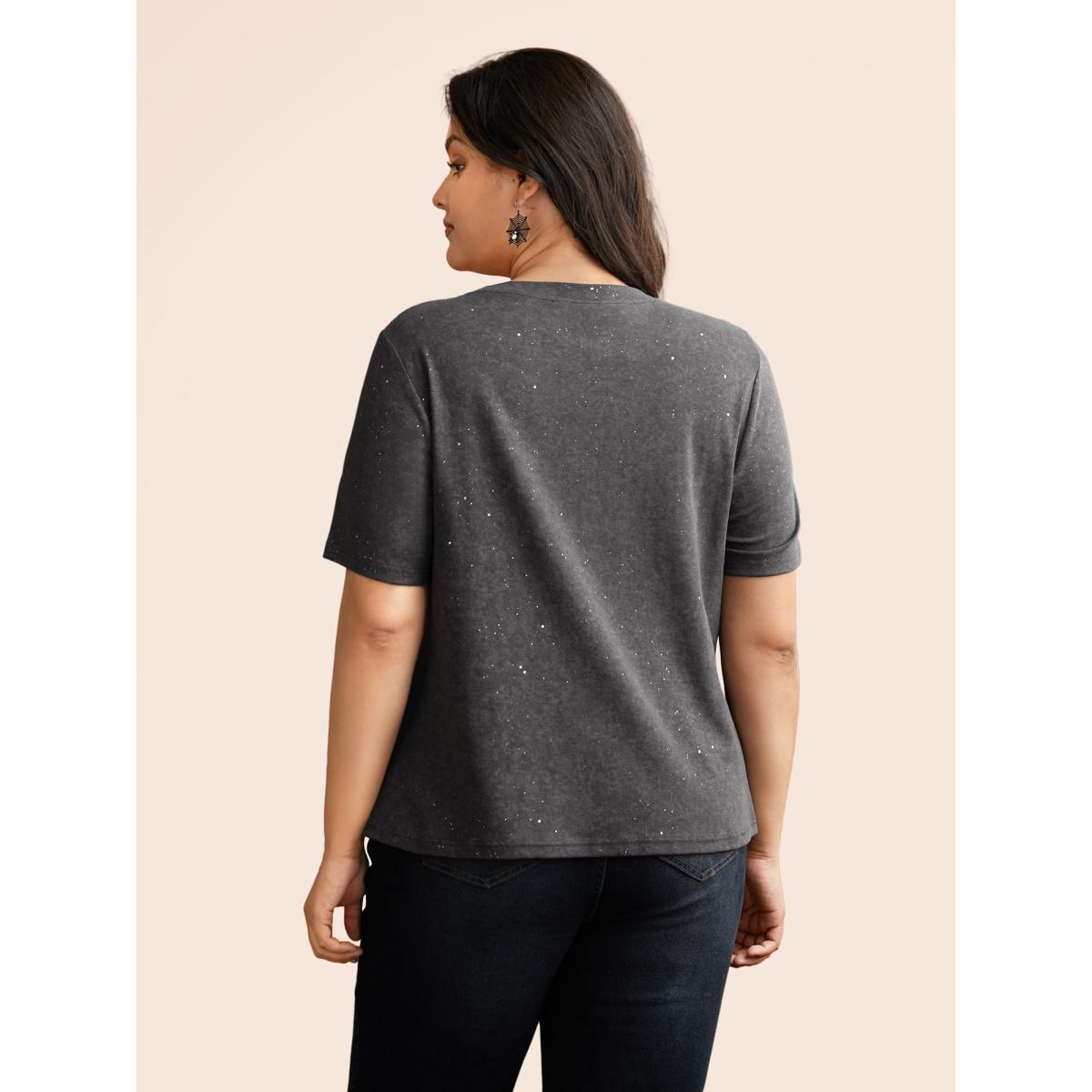 Plus Size Gleaming Textured Sequin Slim-Fit T-shirt Acidwashblack Women Casual Non Round Neck Everyday T-shirts BloomChic 18-20/2X Product Image