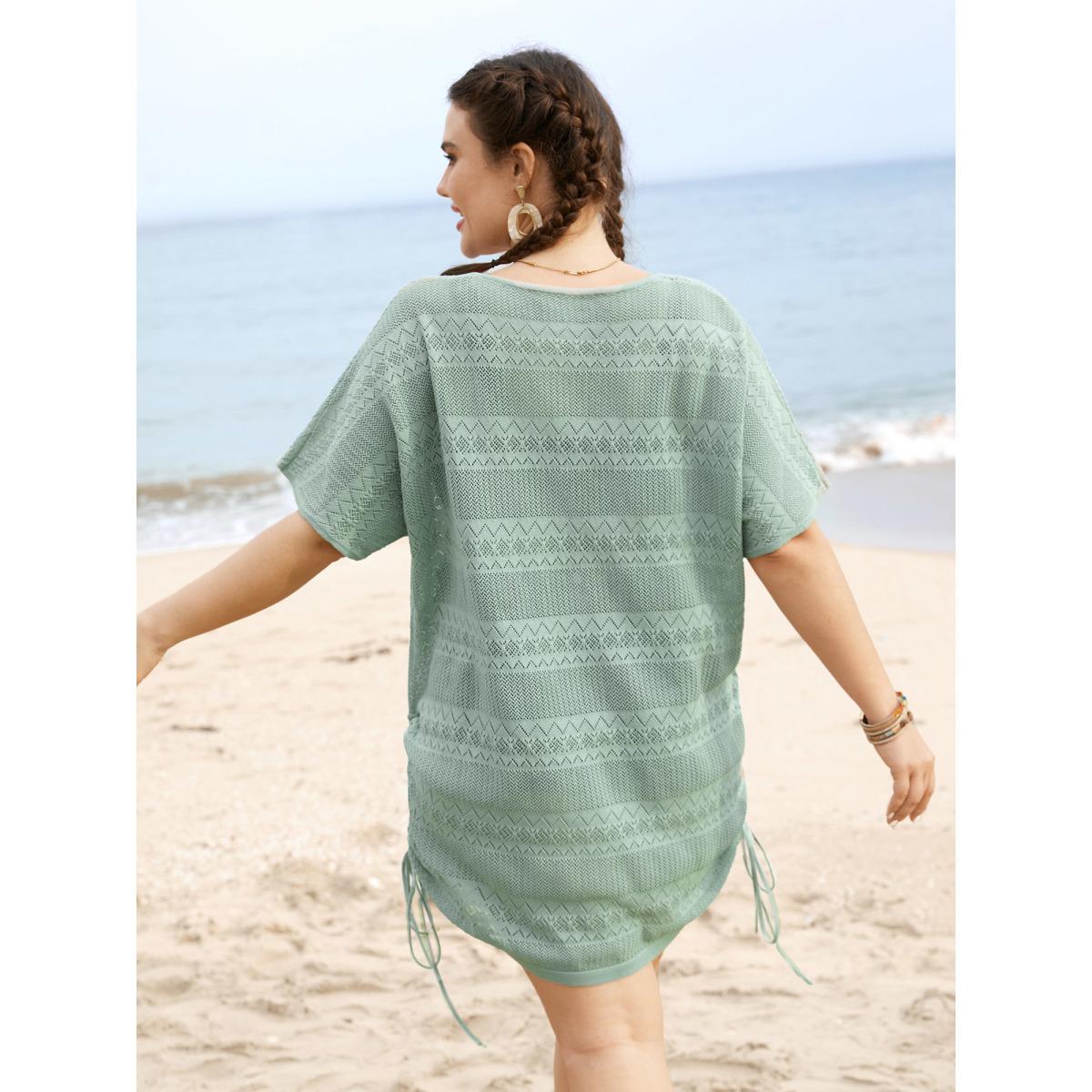Plus Size Deep V Neck Cut Out Drawstring Swim Cover Up Women's Swimwear Palemauve Beach Loose Cut-Out Curve Swim Cover Ups BloomChic 12/L Product Image