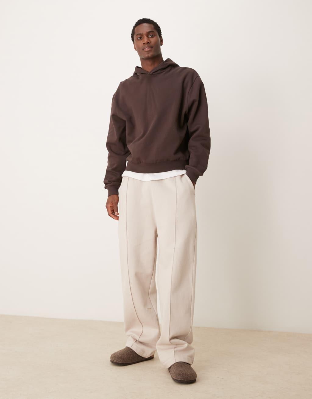 ASOS DESIGN oversized boxy hoodie with back print in brown Product Image