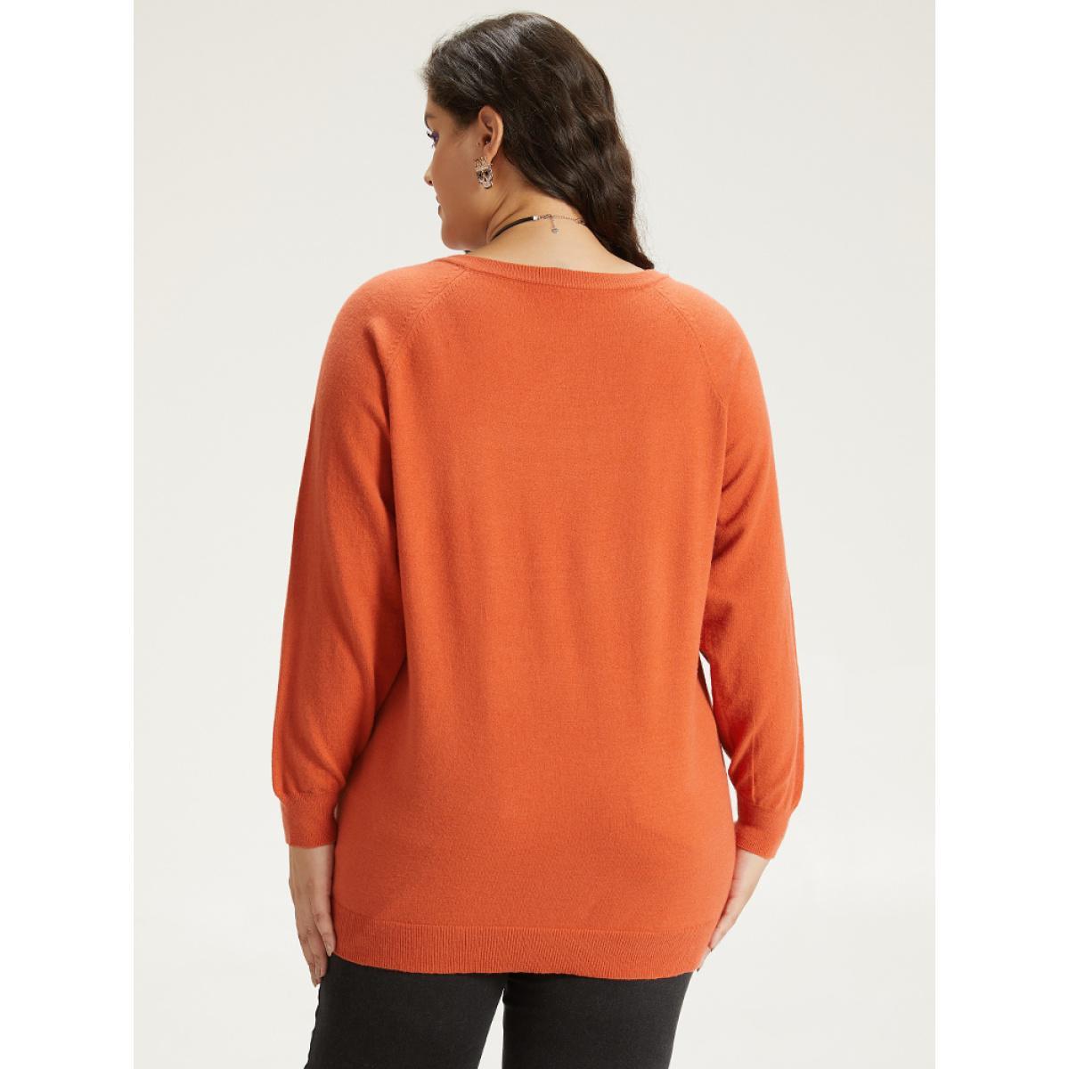 Plus Size Halloween Graphic Pumpkin V Neck Pullover OrangeRed Women Casual Loose Long Sleeve V-neck Dailywear Pullovers BloomChic 26/4X Product Image