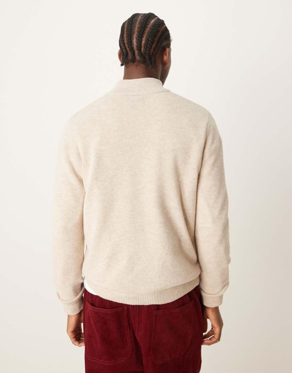 ASOS DESIGN lambswool quarter zip sweater in oatmeal Product Image