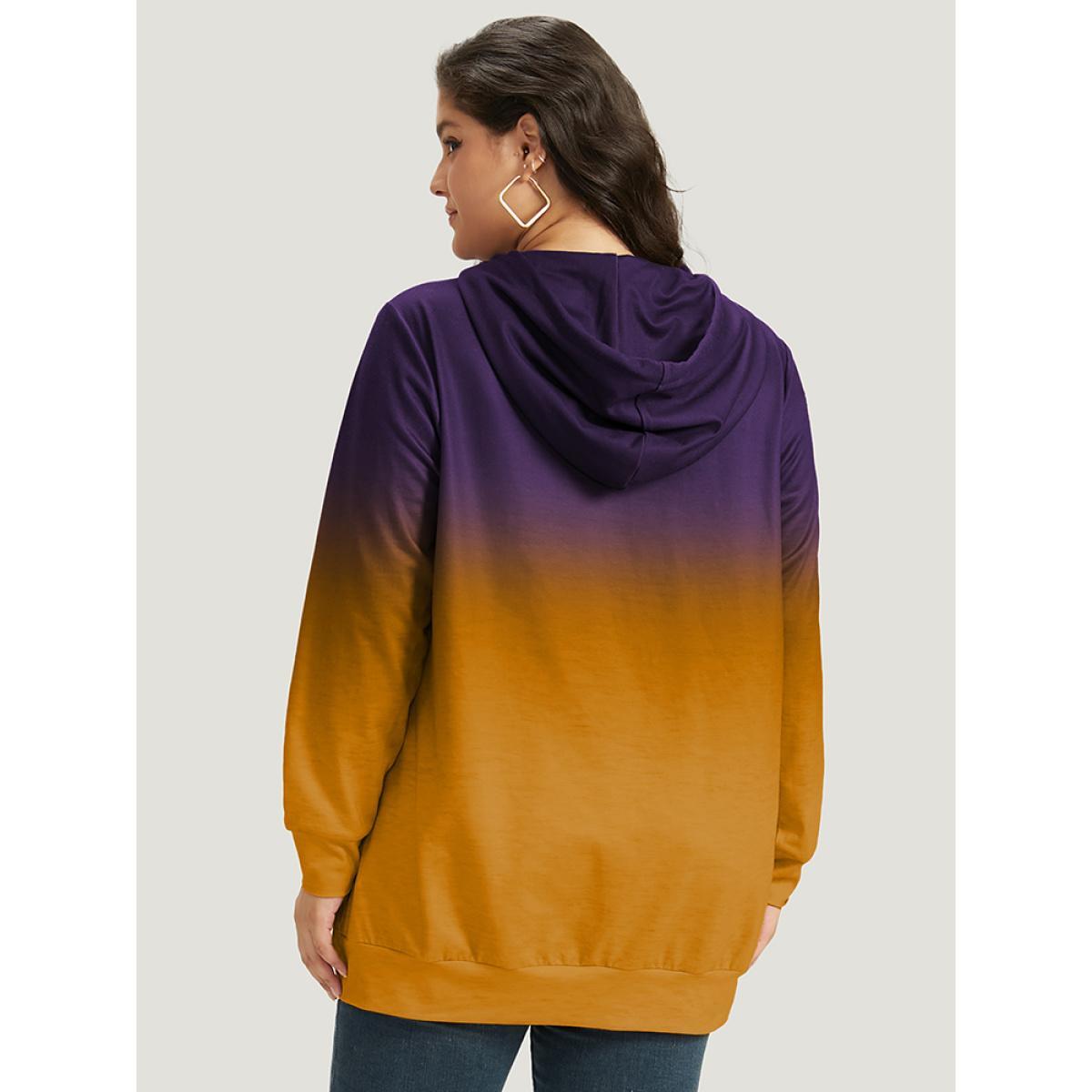 Plus Size Ombre Pocket Drawstring Hooded Sweatshirt Women Blackcurrant Casual Elastic cuffs Hooded Everyday Sweatshirts BloomChic 12/L Product Image