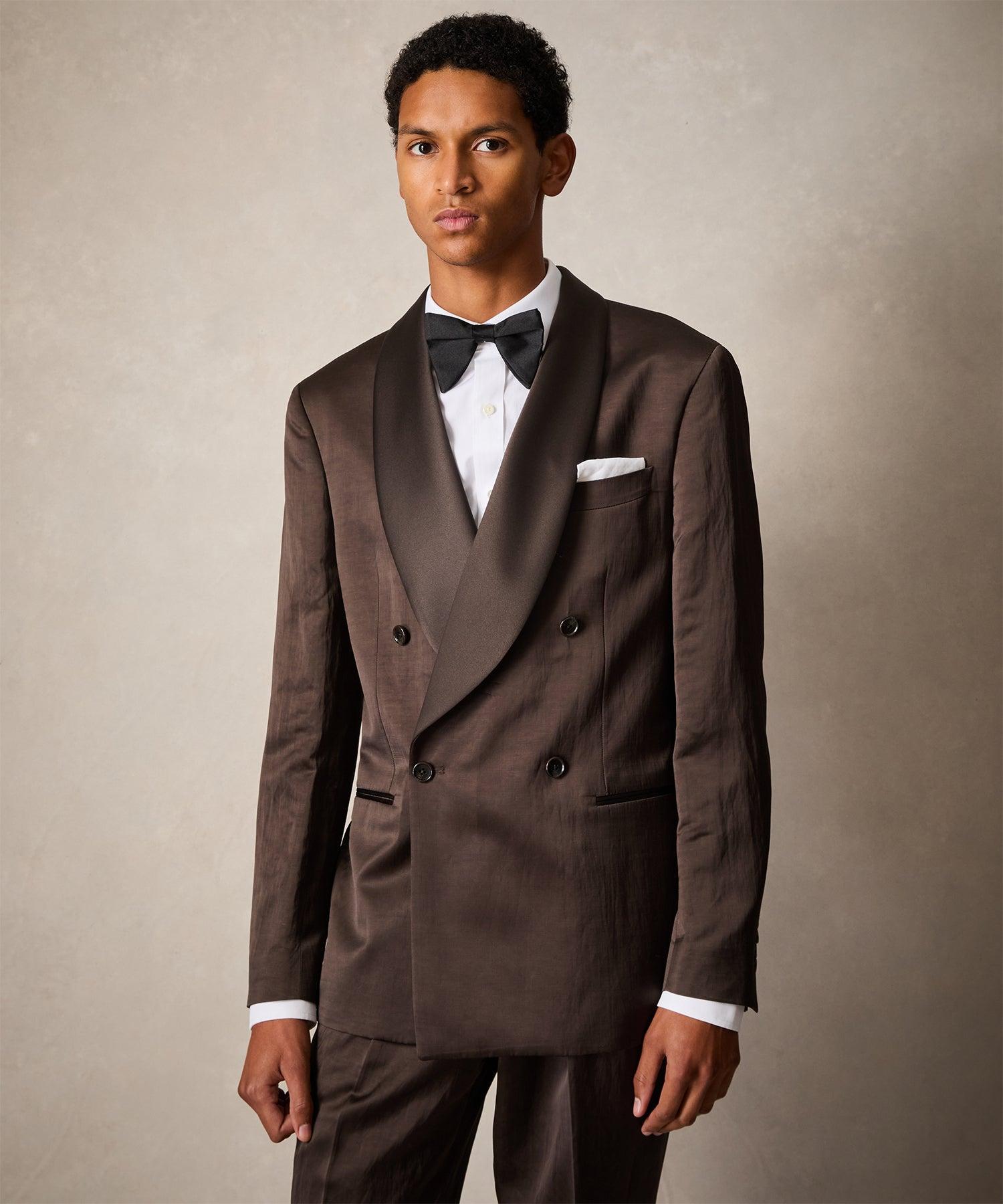 Italian Double-Breasted Shawl Tuxedo in Brown Product Image