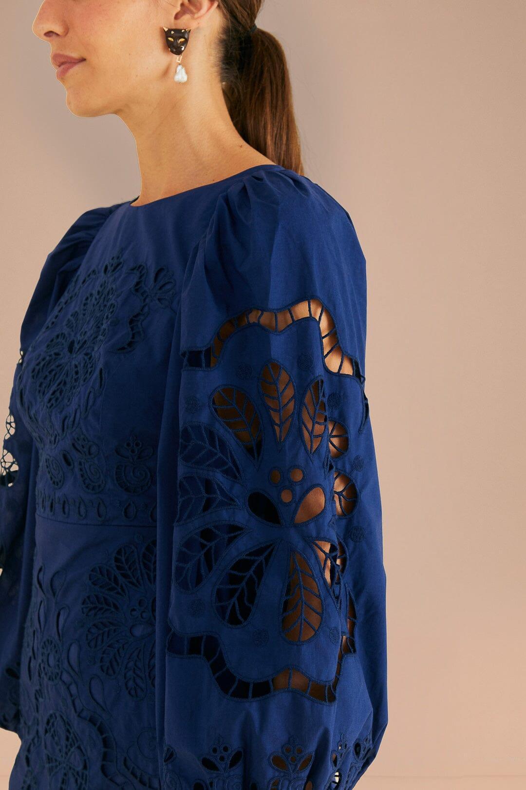 Navy Blue Flowery Richelieu Mini Dress Product Image