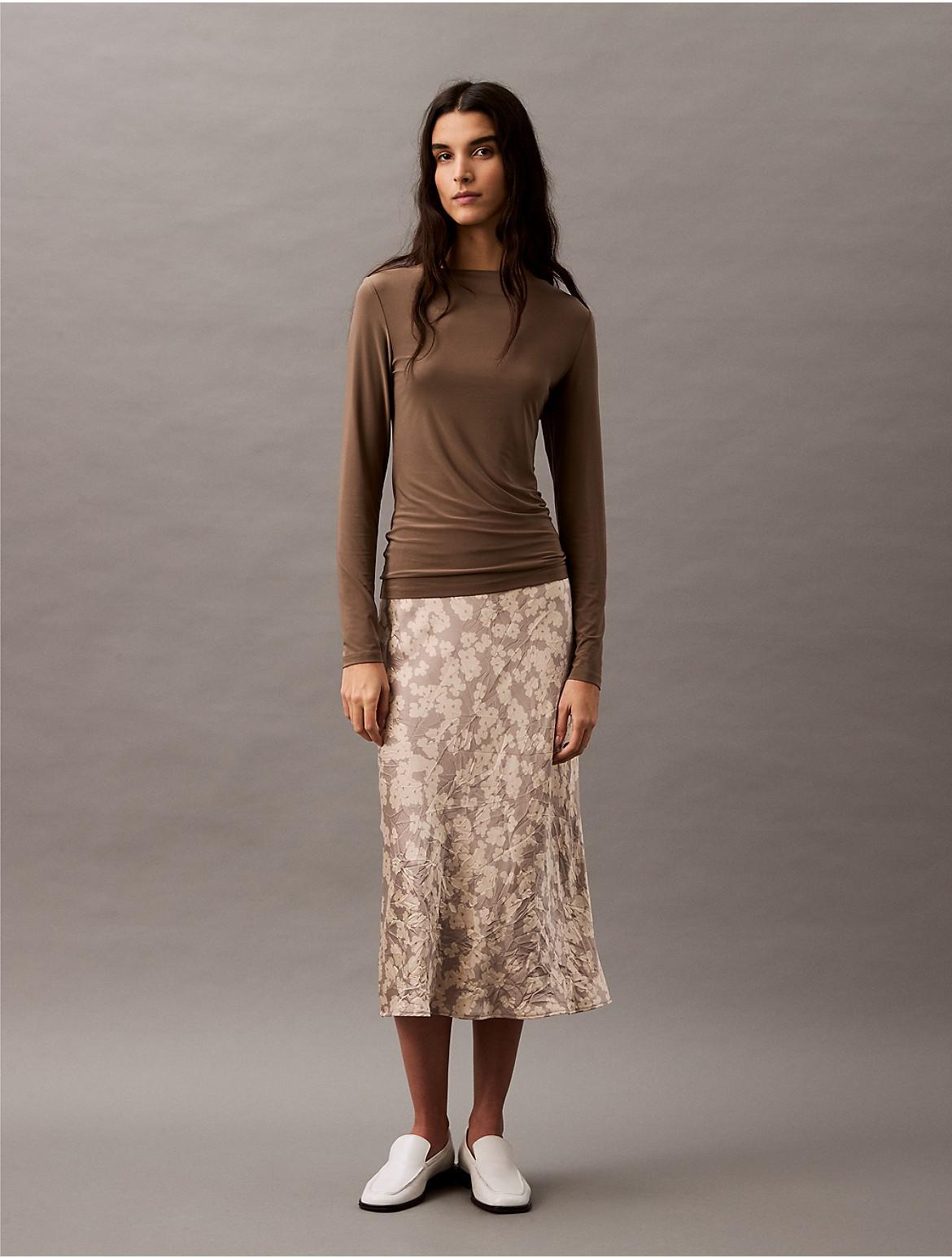 Calvin Klein Women's Crushed Satin Print Midi Skirt - Blue - L Product Image