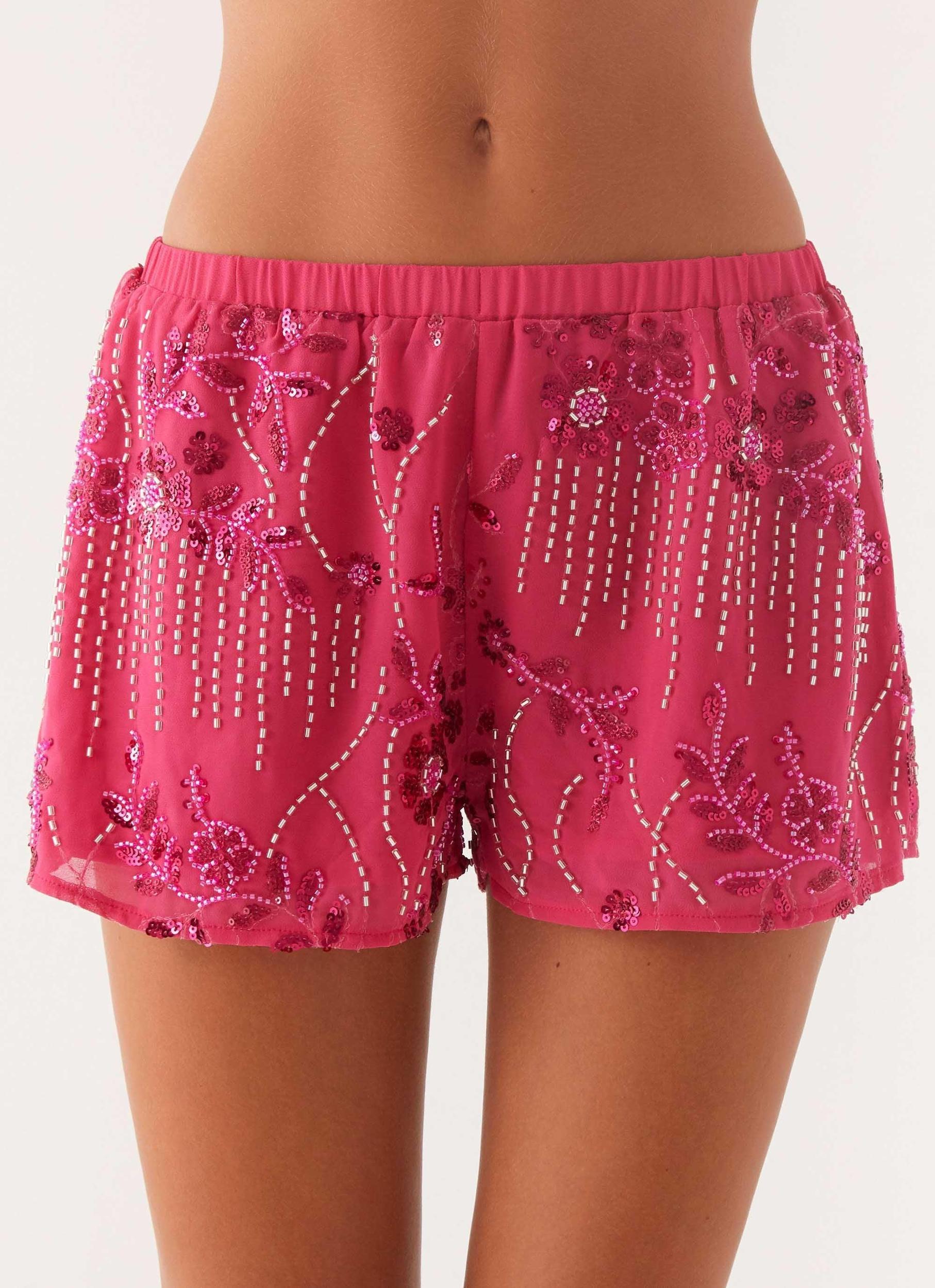 Mercer Sequin Mini Shorts - Fuchsia Product Image
