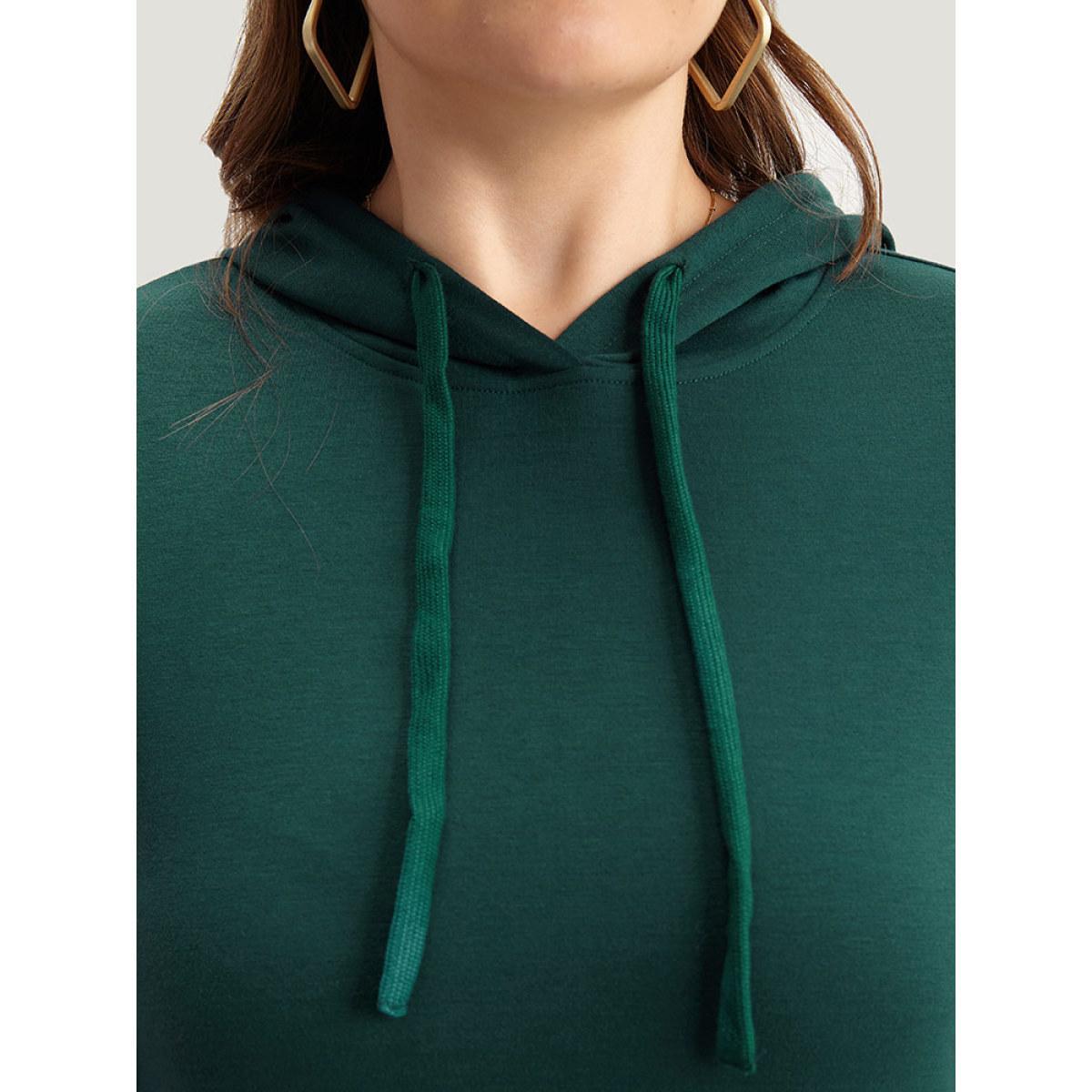 Plus Size Hooded Lantern Sleeve Flutter Hem Dress Scarlet Women Casual Elastic cuffs Hooded Long Sleeve Curvy Midi Dress BloomChic 28/5X Product Image