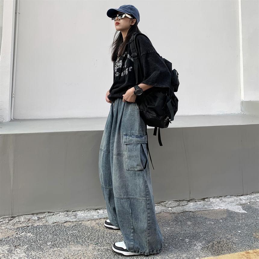 Harem Denim Cargo Pants Product Image