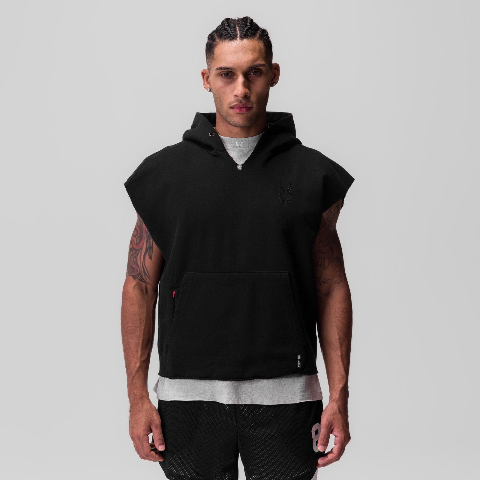 0844. Tech Essential™ Raw Hem Cutoff Hoodie - Black Product Image