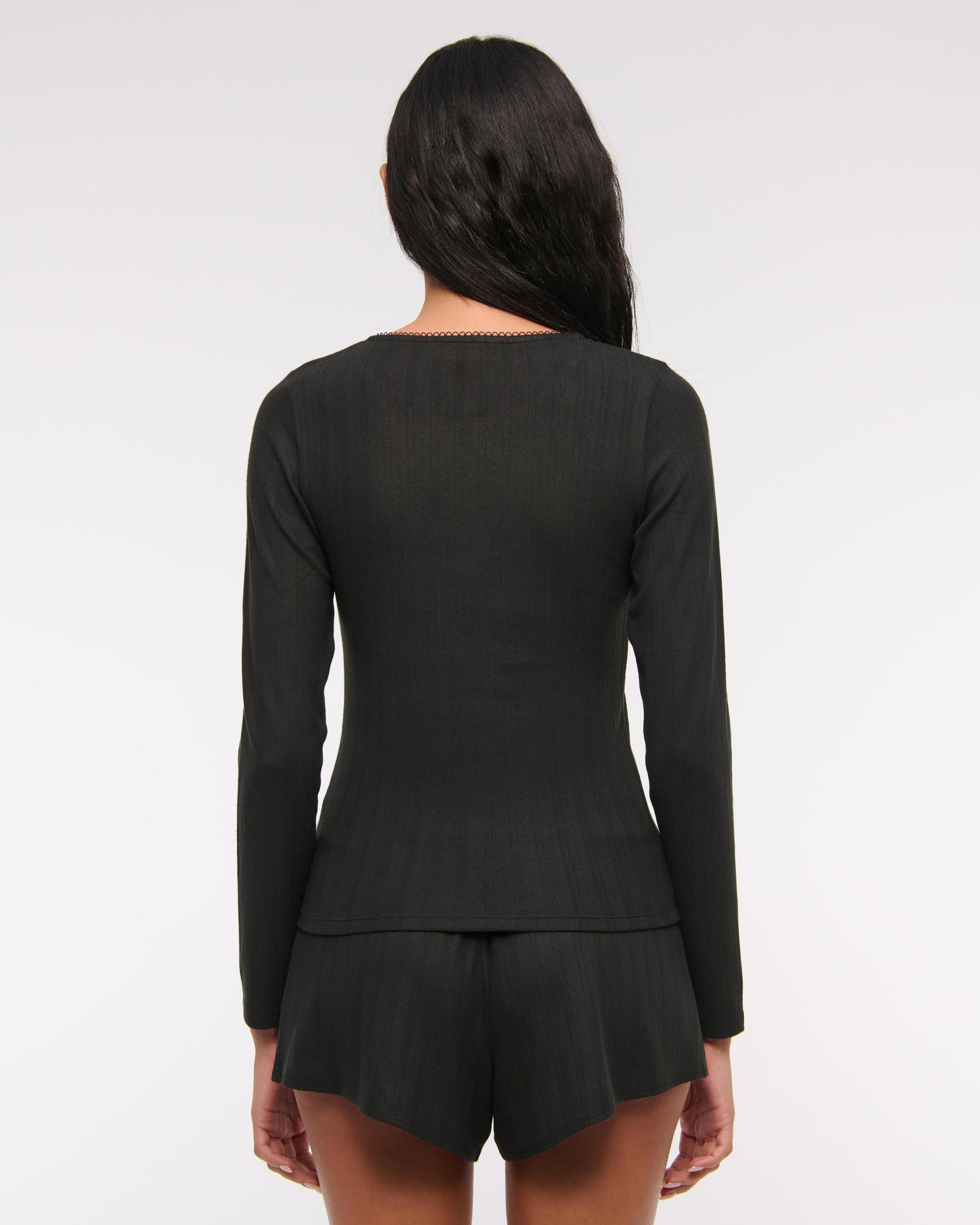 Long-Sleeve Pointelle Sleep Top Product Image