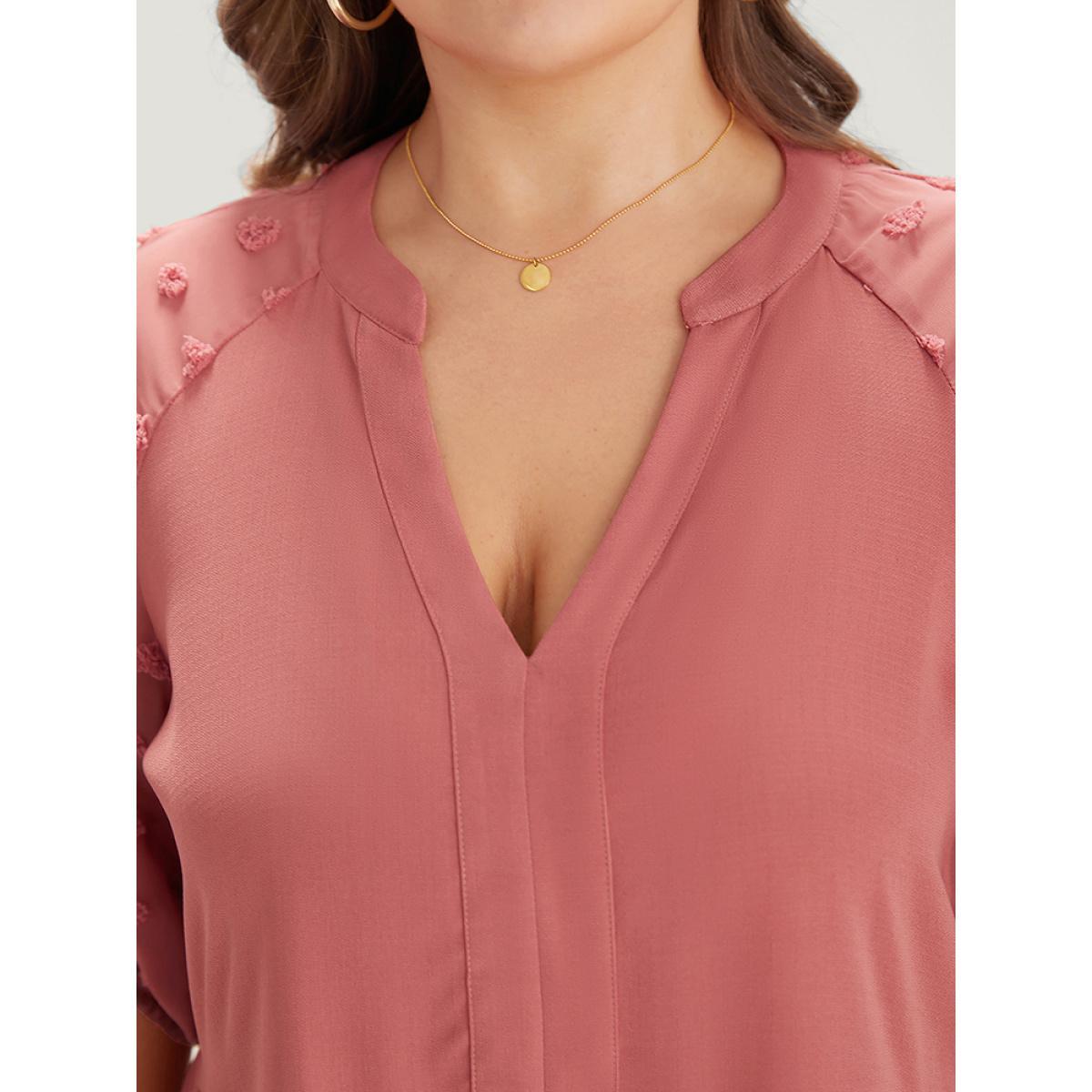 Plus Size Solid Notched Lantern Sleeve Ruffle Layered Hem Dress Watermelon Women Elegant Plain Notched collar Half Sleeve Curvy Knee Dress BloomChic 12/L Product Image