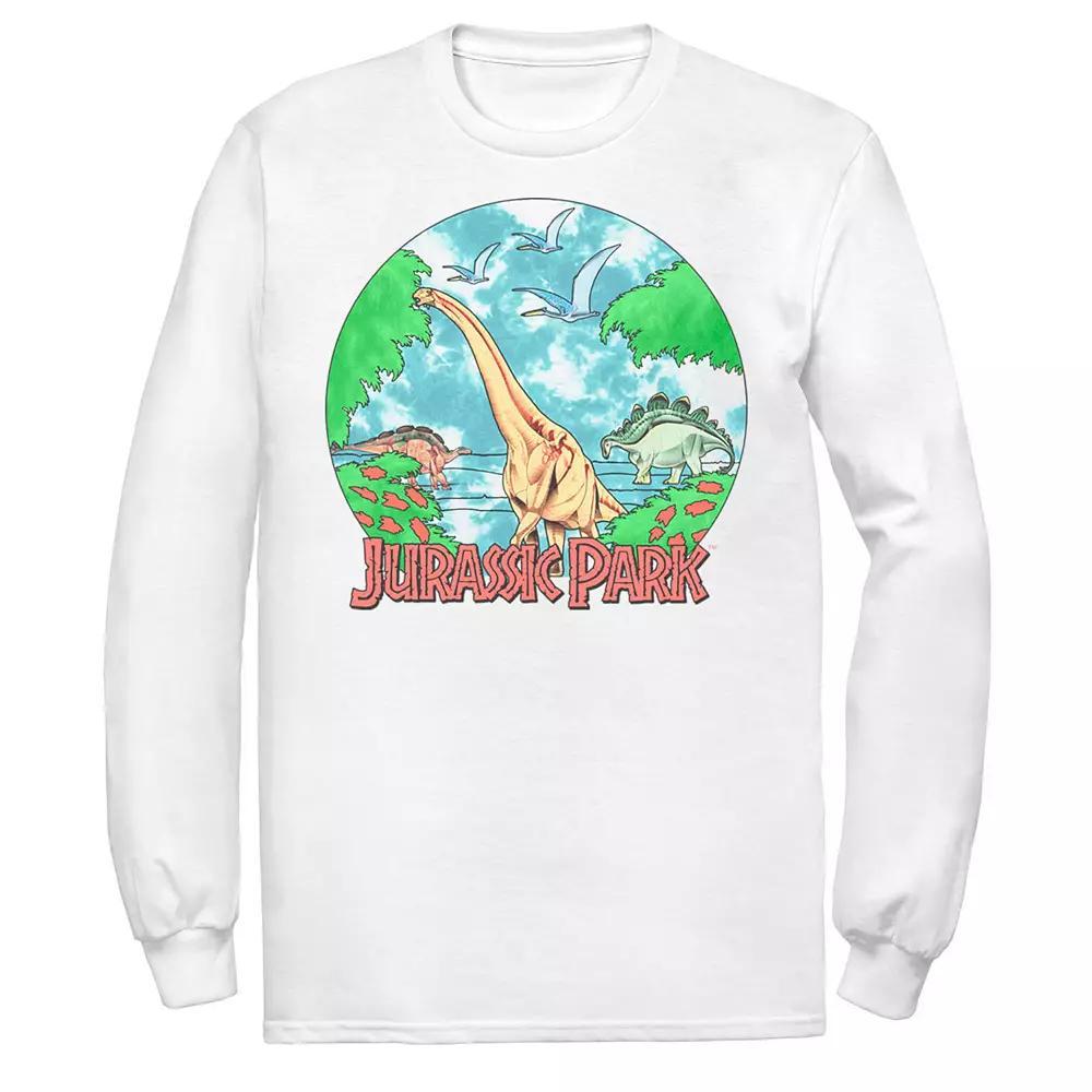 Men's Jurassic Park Retro Globe Watercolor Scene Tee, Size: Medium, Athletic Grey Product Image