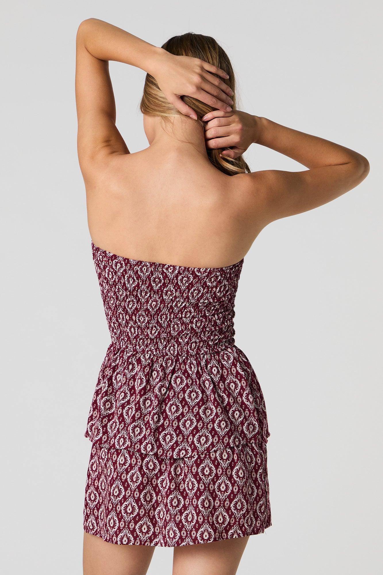 Printed Smocked Tiered Mini Dress Female Product Image