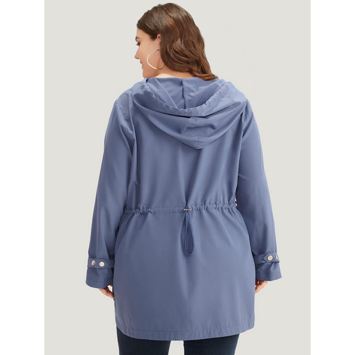 Plus Size Plain Button Detail Hooded Drawstring Coat Women DarkBlue Casual Plain Ladies Dailywear Winter Coats BloomChic 22-24/3X Product Image