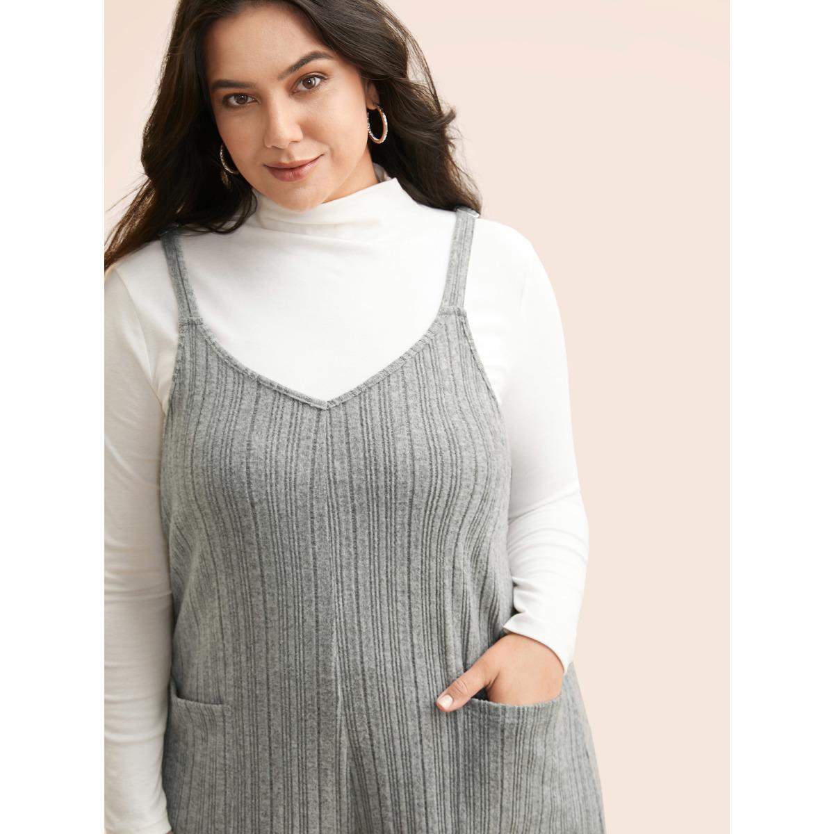 Plus Size LightGray Airy Cozy Cami Wide-Leg Jumpsuit Women Casual Sleeveless V-neck Everyday Loose Jumpsuits BloomChic 14-16/1X Product Image