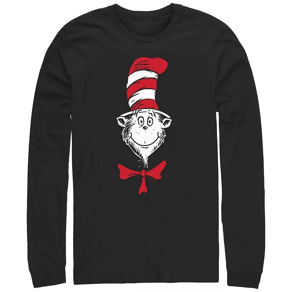 Men's Dr. Seuss The Cat In The Hat Face Long Sleeve Graphic Tee, Size: Small, Black Product Image