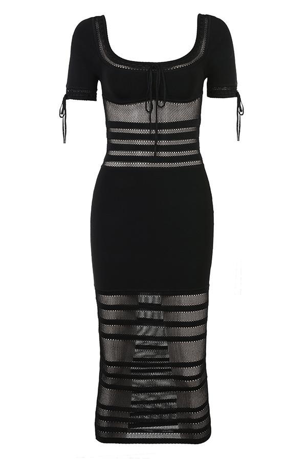 Lilla Black Openwork Knit Midi Dress Product Image