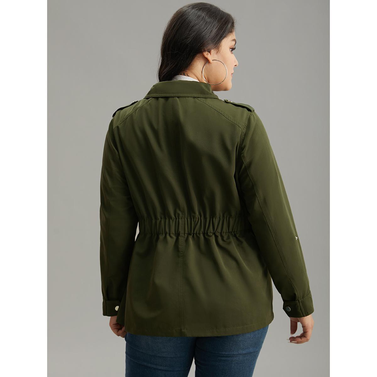 Plus Size Solid Elastic Waist Zipper Fly Flap Pocket Coat Women Cyan Casual Plain Ladies Dailywear Winter Coats BloomChic 30/6X Product Image