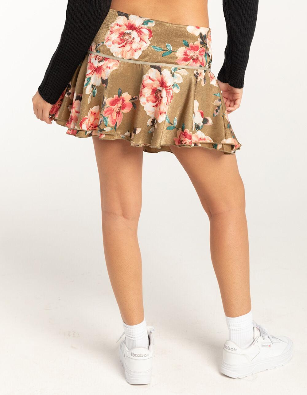 FULL TILT Low Rise Satin Womens Mini Skirt - GREEN COMBO Product Image