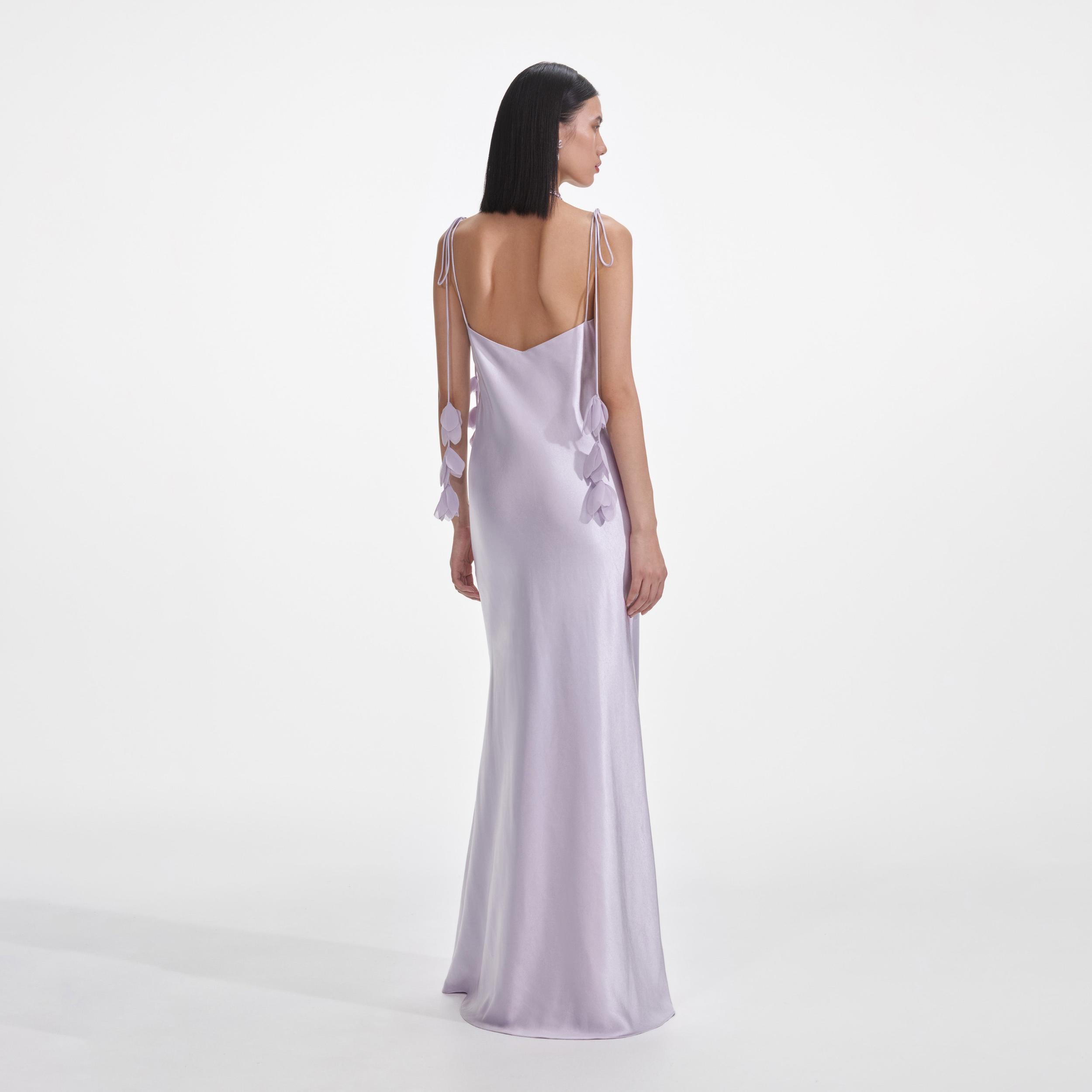 Lilac Flower Satin Maxi Dress Product Image