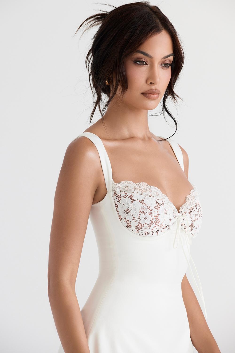 Adriana  ivory satin and lace mini dress Product Image